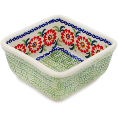 Polish Pottery Square Bowl 4&quot; Looking Daisy