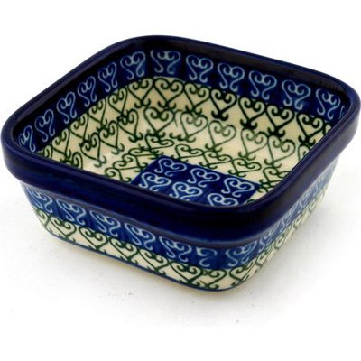 Polish Pottery Square Bowl 4&quot; Lovely Heart