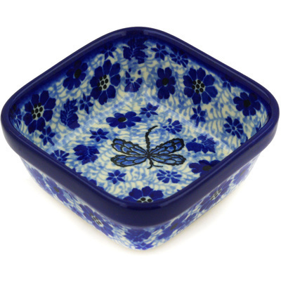 Polish Pottery Square Bowl 4&quot; Misty Dragonfly