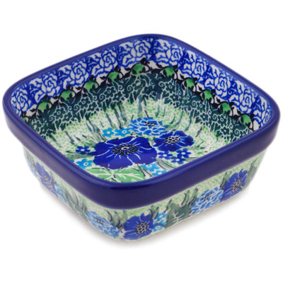 Polish Pottery Square Bowl 4&quot; Moody Blues UNIKAT