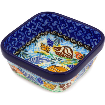 Polish Pottery Square Bowl 4&quot; Ocean Whisper UNIKAT