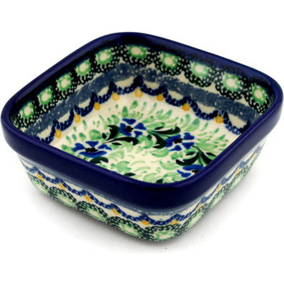 Polish Pottery Square Bowl 4&quot; Pansy Pea UNIKAT