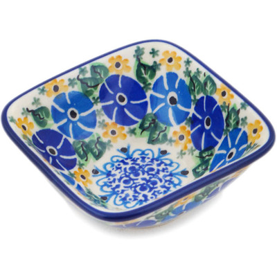 Polish Pottery Square Bowl 4&quot; Periwinkle Ring UNIKAT