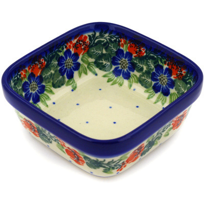 Polish Pottery Square Bowl 4&quot; Polish Wreath