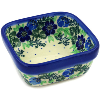 Polish Pottery Square Bowl 4&quot; Polish Wreath