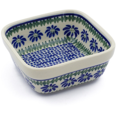 Polish Pottery Square Bowl 4&quot; Polka Dot Daisy