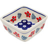 Polish Pottery Square Bowl 4&quot; Poppies And Ferns