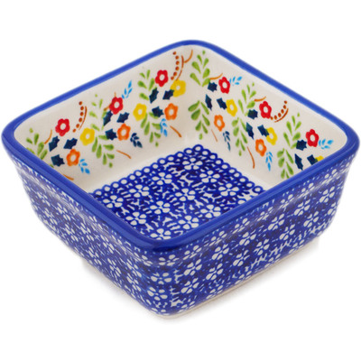 Polish Pottery Square Bowl 4" Rainbow Delight UNIKAT