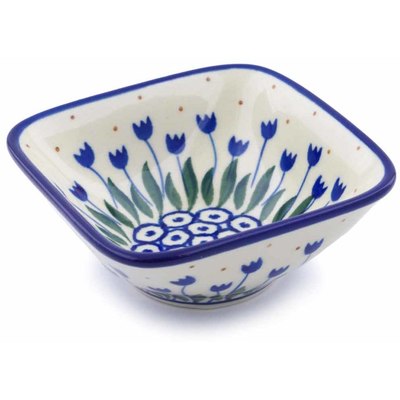 Polish Pottery Square Bowl 4&quot; Water Tulip