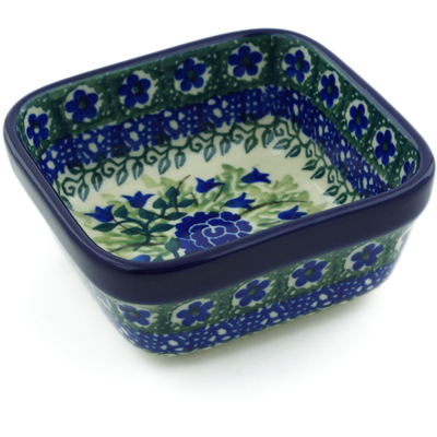 Polish Pottery Square Bowl 4&quot; Wild Roses Lattice UNIKAT