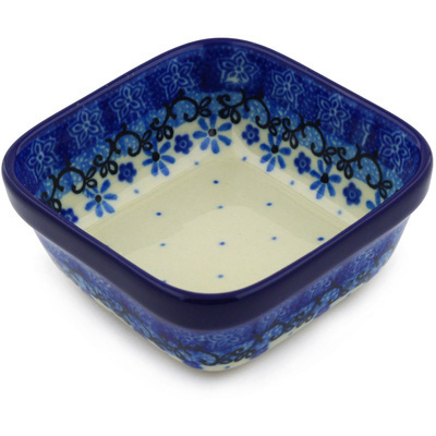 Polish Pottery Square Bowl 4&quot; Winter Star Flowers