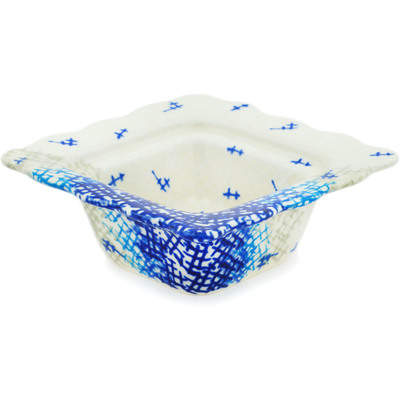 Polish Pottery Square Bowl 5&quot; Blue Burlap