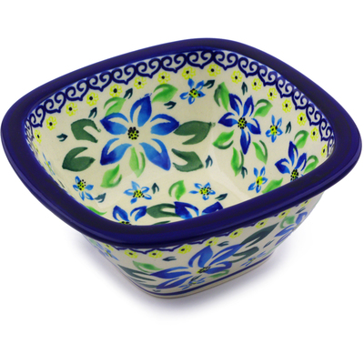Polish Pottery Square Bowl 5" Blue Clematis