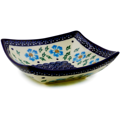 Polish Pottery Square Bowl 5&quot; Blue Cornflower