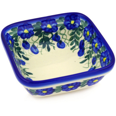 Polish Pottery Square Bowl 5&quot; Blue Velvet Gardens