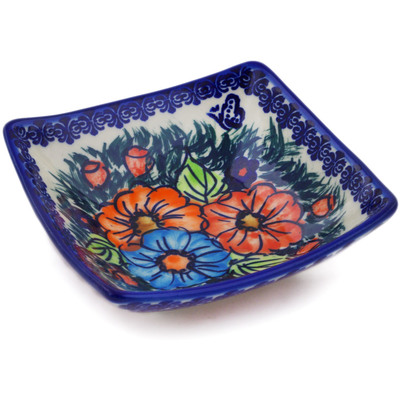 Polish Pottery Square Bowl 5&quot; Butterfly Splendor UNIKAT