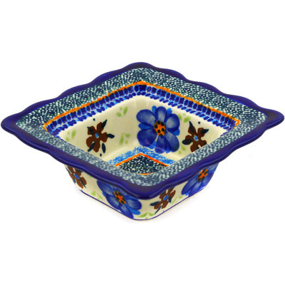 Polish Pottery Square Bowl 5&quot; Circle The Garden UNIKAT