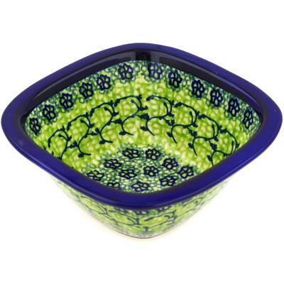 Polish Pottery Square Bowl 5&quot; Emerald Forest