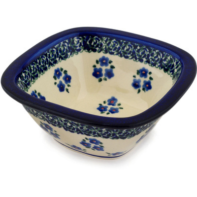 Polish Pottery Square Bowl 5&quot; Forget Me Not Dots