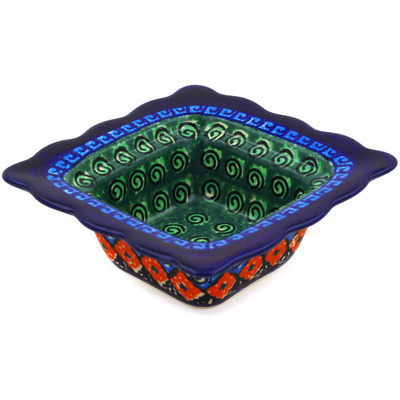 Polish Pottery Square Bowl 5&quot; Harlequin UNIKAT