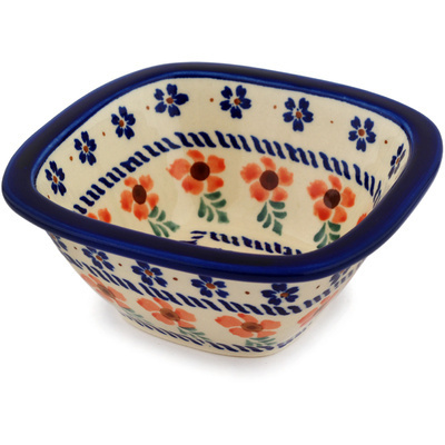 Polish Pottery Square Bowl 5&quot; Peachy Keen