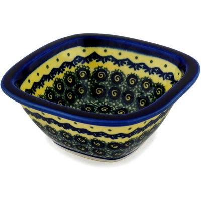 Polish Pottery Square Bowl 5&quot; Peacock Bumble Bee