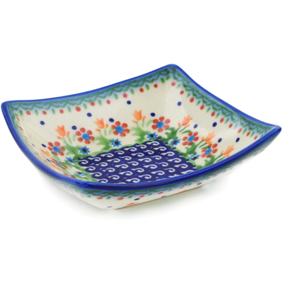 Polish Pottery Square Bowl 5&quot; Spring Flowers