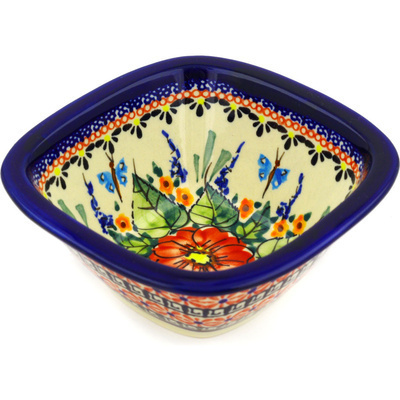 Polish Pottery Square Bowl 5&quot; Spring Splendor UNIKAT