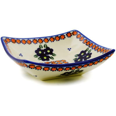 Polish Pottery Square Bowl 5&quot; Summer Flowers