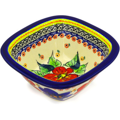 Polish Pottery Square Bowl 5&quot; Summer Sleandor UNIKAT