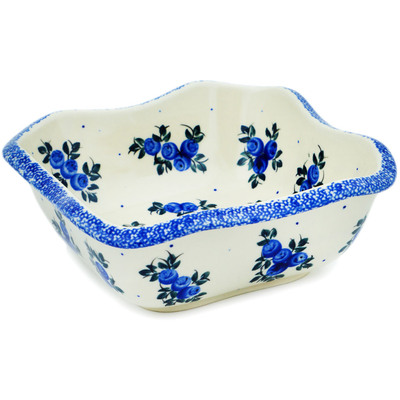 Polish Pottery Square Bowl 6&quot; Blue Berry Special UNIKAT