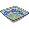 Polish Pottery Square Bowl 6&quot; Blue Poppy Circle UNIKAT