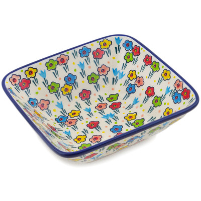 Polish Pottery Square Bowl 6&quot; Fun Time UNIKAT