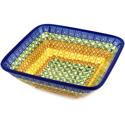 Polish Pottery Square Bowl 6&quot; Grecian Sea