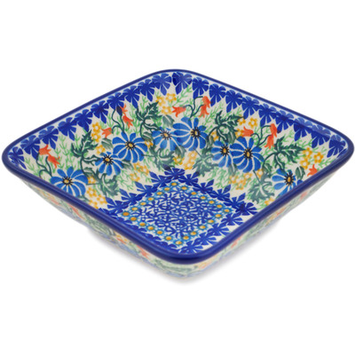 Polish Pottery Square Bowl 6&quot; Happy Daisy UNIKAT