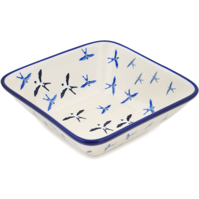 Polish Pottery Square Bowl 6&quot; Soaring Swallows UNIKAT