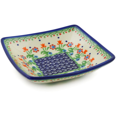 Polish Pottery Square Bowl 6&quot; Spring Flowers