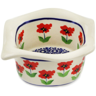 Polish Pottery Square Bowl 6&quot; Wind-blown Poppies