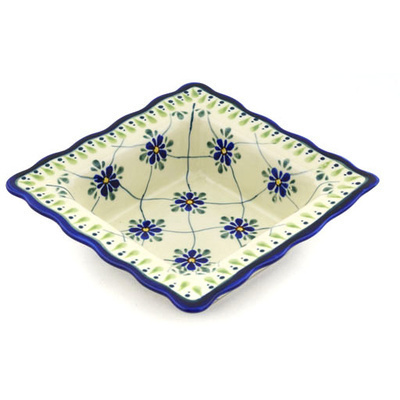 Polish Pottery Square Bowl 7" Gingham Trellis