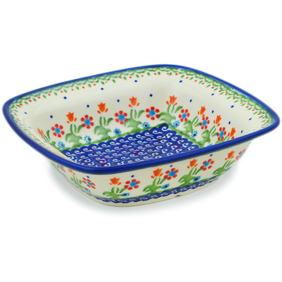 Polish Pottery Square Bowl 7&quot; Spring Flowers