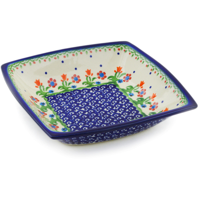 Polish Pottery Square Bowl 7&quot; Spring Flowers