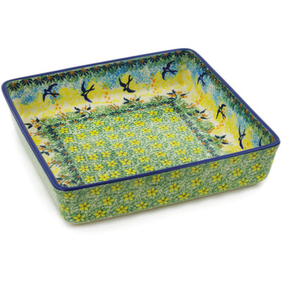 Polish Pottery Square Bowl 8&quot; Birds In The Sunset UNIKAT