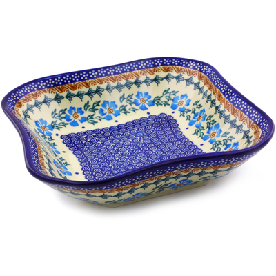 Polish Pottery Square Bowl 8" Blue Cornflower