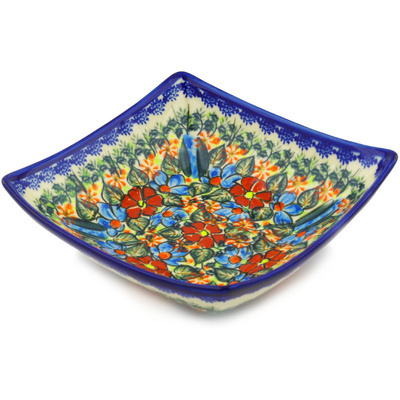 Polish Pottery Square Bowl 8&quot; Bold Poppies UNIKAT