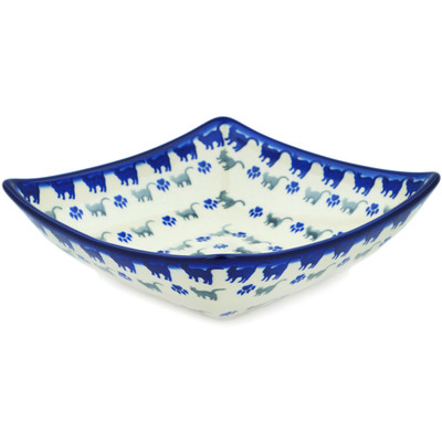 Polish Pottery Square Bowl 8&quot; Boo Boo Kitty Paws