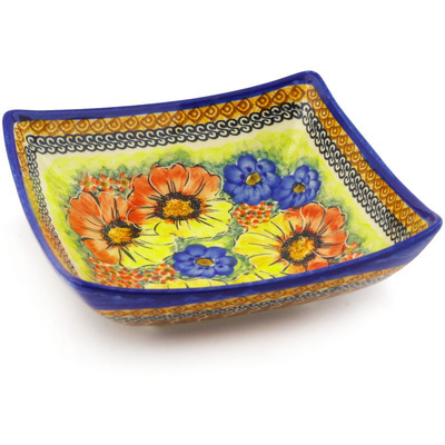 Polish Pottery Square Bowl 8&quot; Bright Beauty UNIKAT