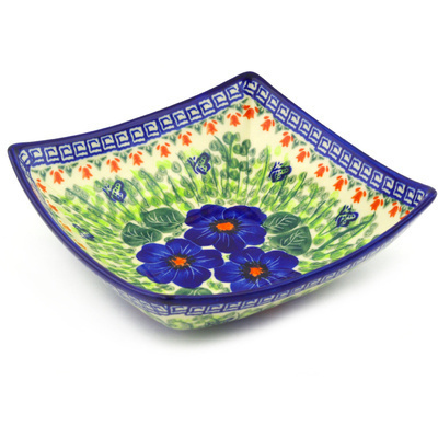 Polish Pottery Square Bowl 8&quot; Brilliant Butterfly Popp UNIKAT