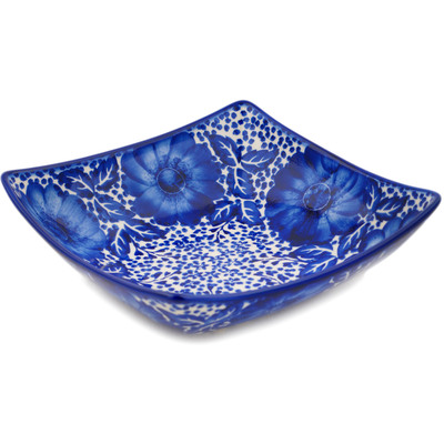 Polish Pottery Square Bowl 8&quot; Cobalt Fantasy