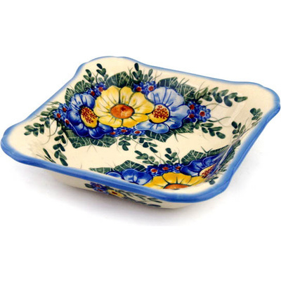 Polish Pottery Square Bowl 8&quot; Country Drive