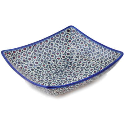 Polish Pottery Square Bowl 8&quot; Field Of Black Daisies